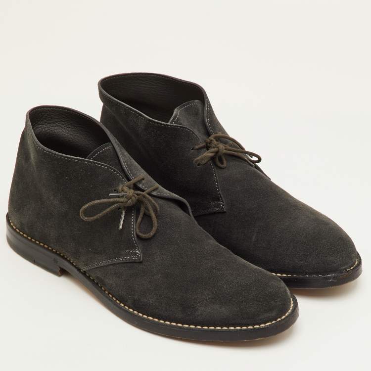 Pre Owned Bottega Veneta Size 40 Dark Grey Suede Ankle Derby Boots