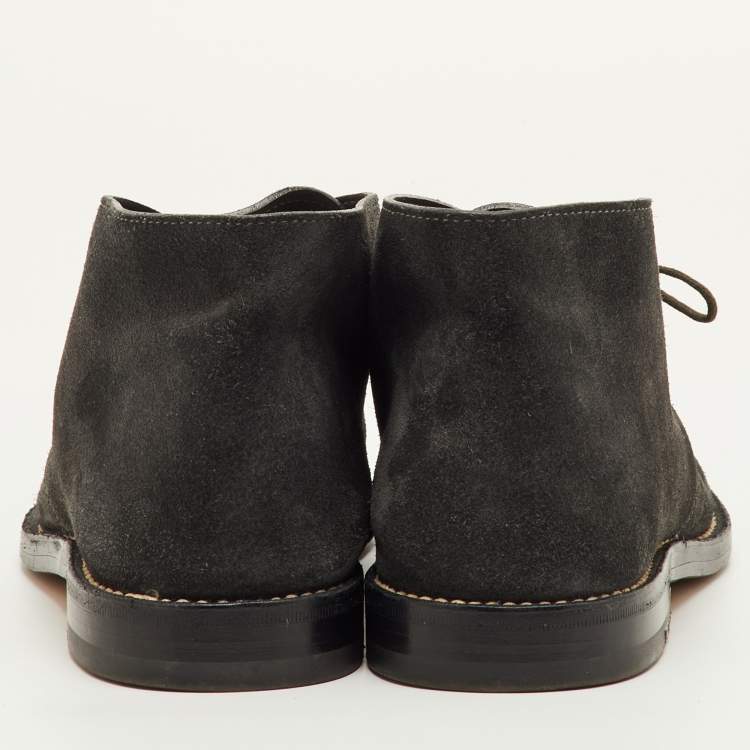 Pre Owned Bottega Veneta Size 40 Dark Grey Suede Ankle Derby Boots