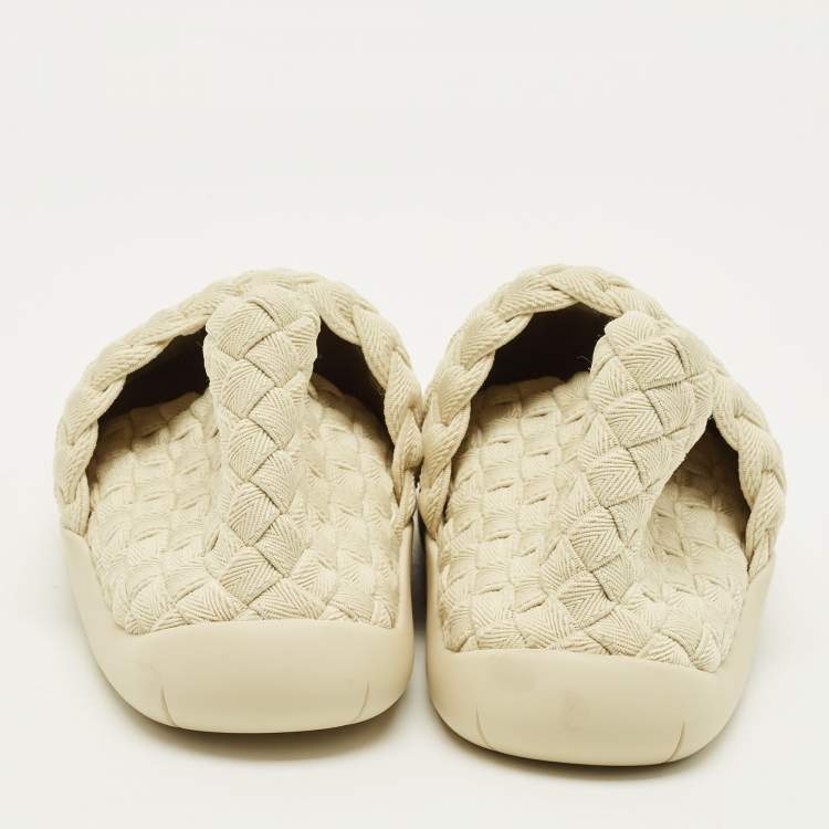 Pre Owned Bottega Veneta Size 41 Cream Intrecciato Fabric Slip On Sneakers