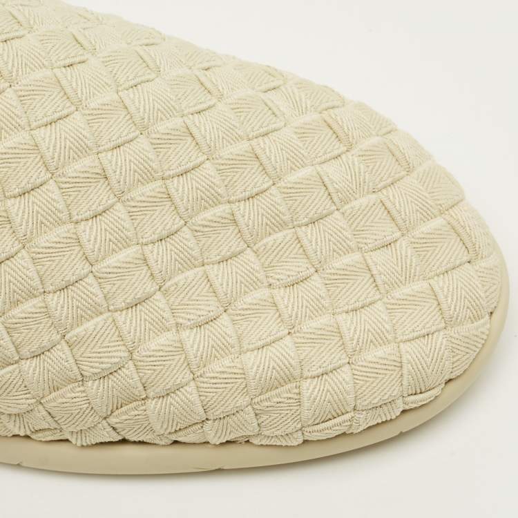 Pre Owned Bottega Veneta Size 41 Cream Intrecciato Fabric Slip On Sneakers