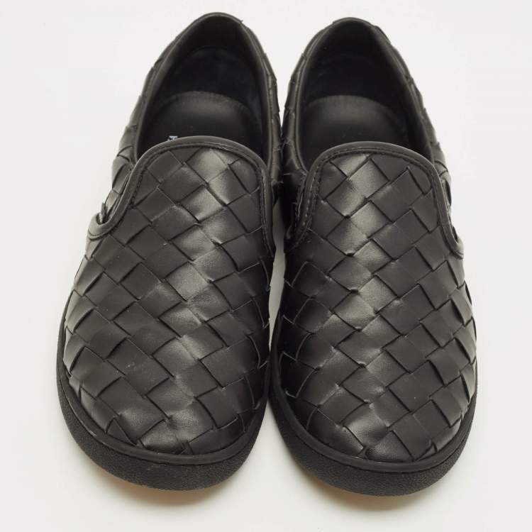 Pre Owned Bottega Veneta Size 43 Black Intrecciato Leather Slip On Sneakers