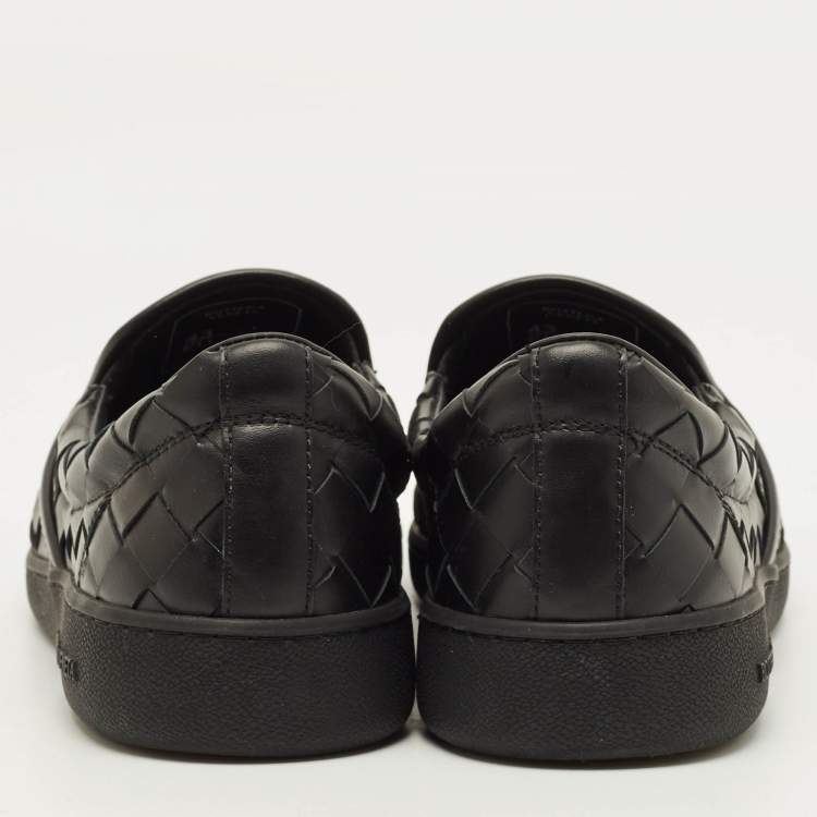 Pre Owned Bottega Veneta Size 43 Black Intrecciato Leather Slip On Sneakers
