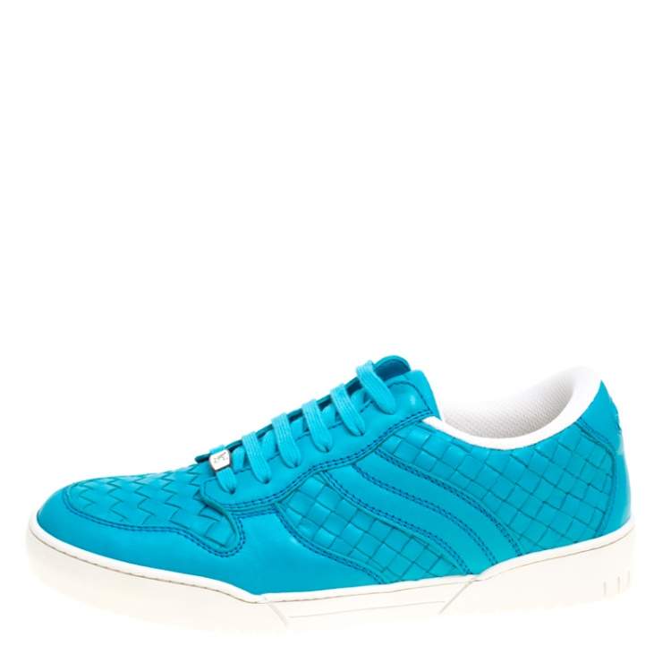 Pre Owned Bottega Veneta Blue Intrecciato Leather Speedster Sneakers Size 41.5