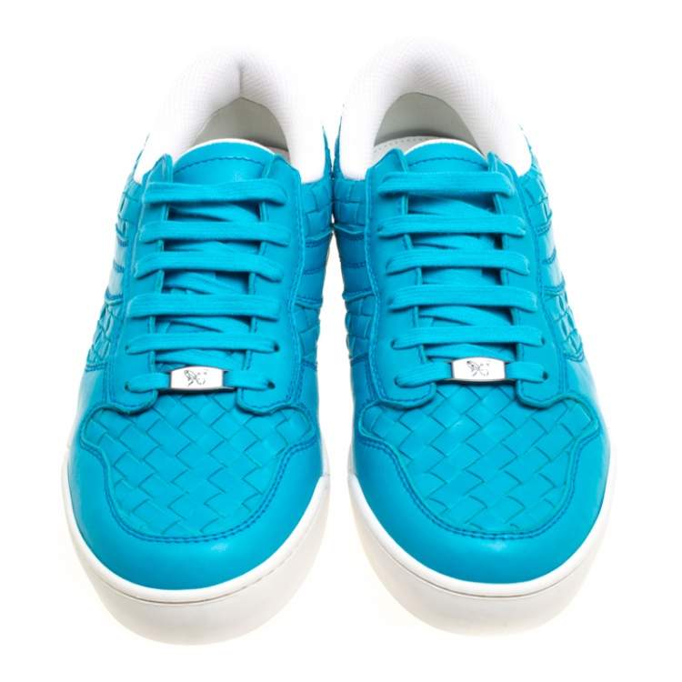 Pre Owned Bottega Veneta Blue Intrecciato Leather Speedster Sneakers Size 41.5
