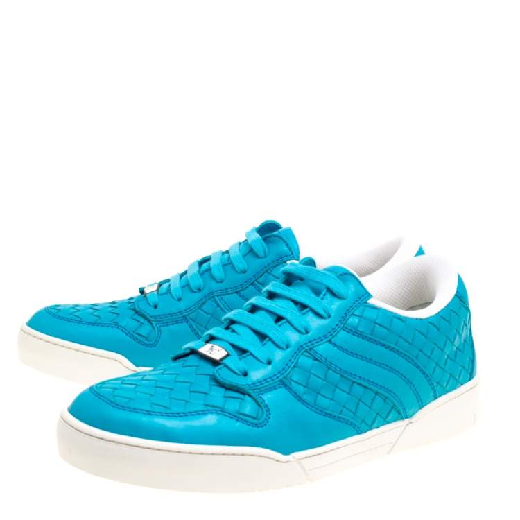 Pre Owned Bottega Veneta Blue Intrecciato Leather Speedster Sneakers Size 41.5