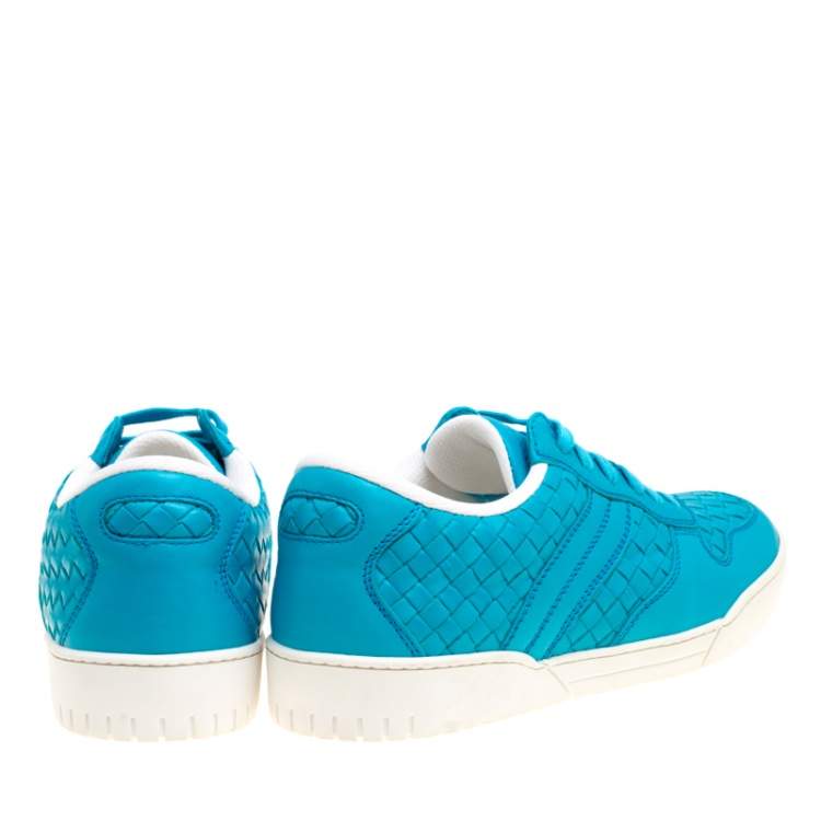 Pre Owned Bottega Veneta Blue Intrecciato Leather Speedster Sneakers Size 41.5