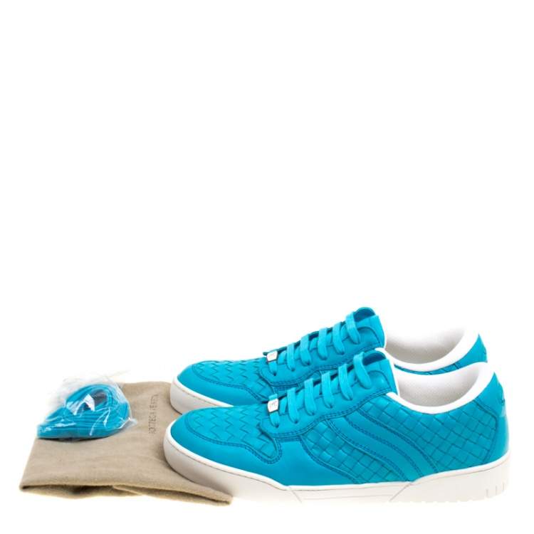 Pre Owned Bottega Veneta Blue Intrecciato Leather Speedster Sneakers Size 41.5