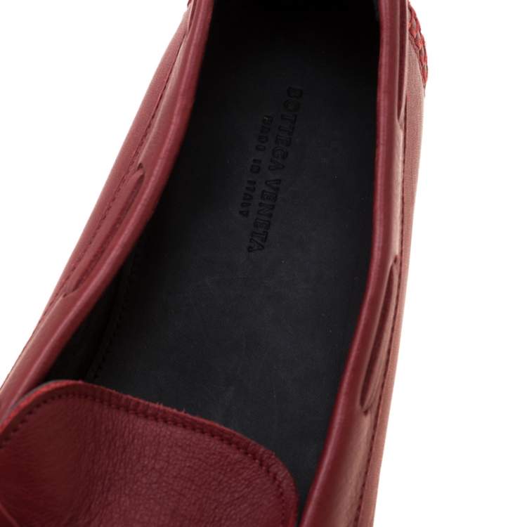 Pre Owned Bottega Veneta Red Leather Bow Loafers 42