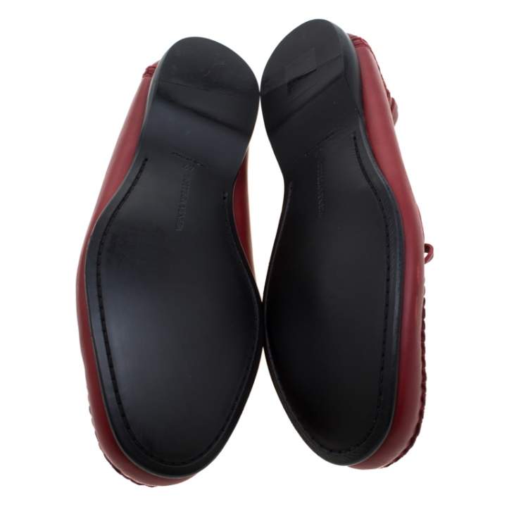 Pre Owned Bottega Veneta Red Leather Bow Loafers 42