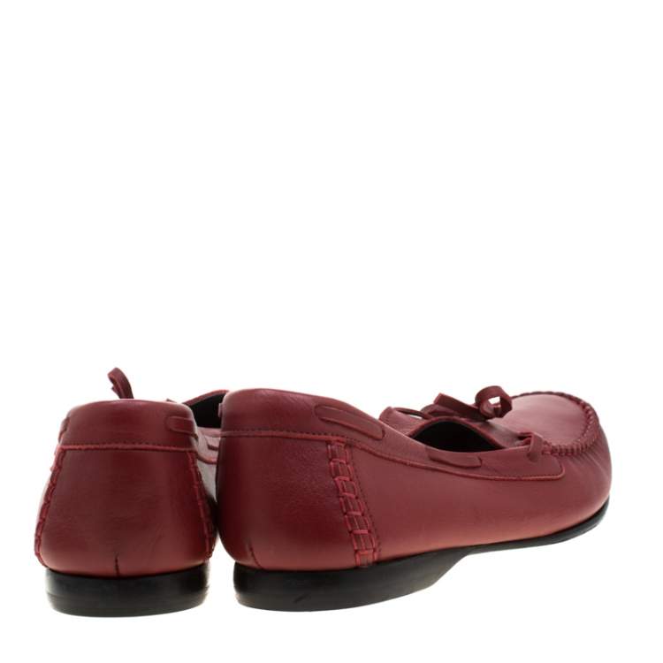Pre Owned Bottega Veneta Red Leather Bow Loafers 42