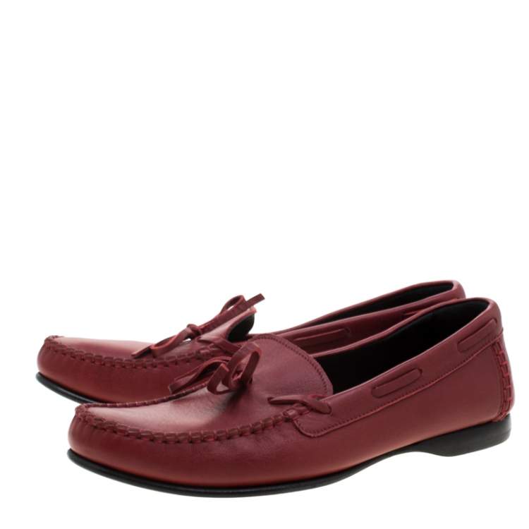 Pre Owned Bottega Veneta Red Leather Bow Loafers 42