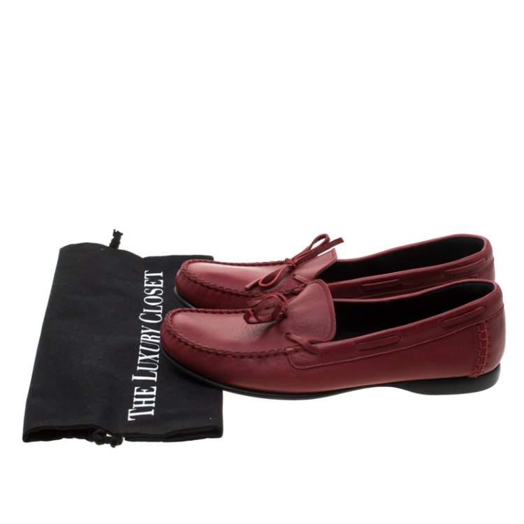 Pre Owned Bottega Veneta Red Leather Bow Loafers 42