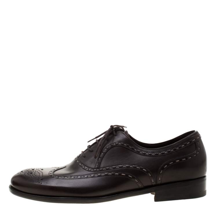 Pre Owned Bottega Veneta Brown Leather Brogue Oxfords Size 42