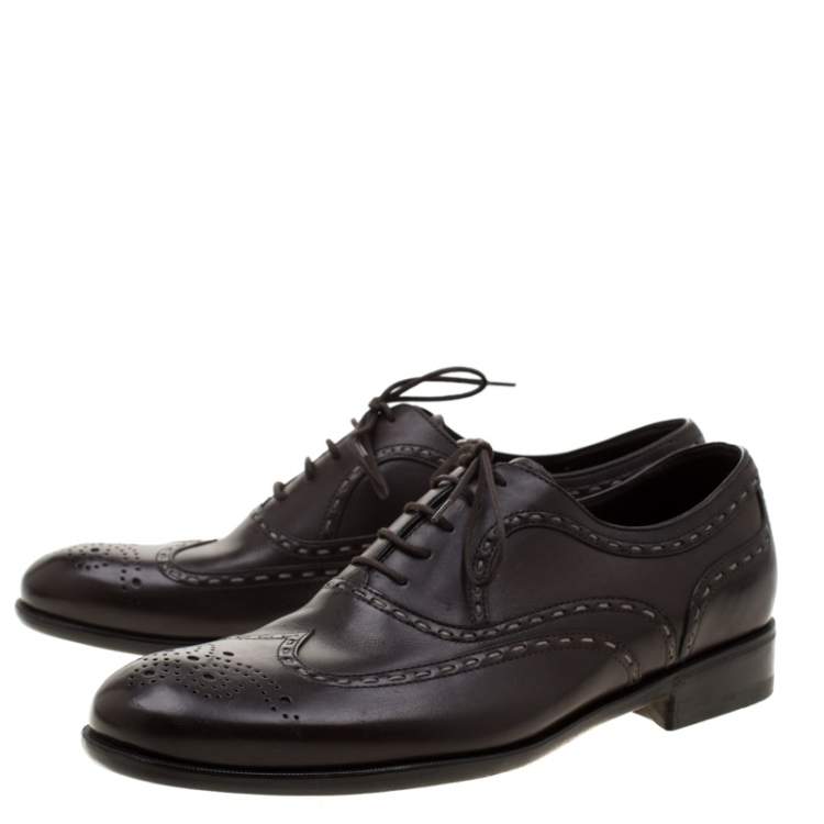 Pre Owned Bottega Veneta Brown Leather Brogue Oxfords Size 42