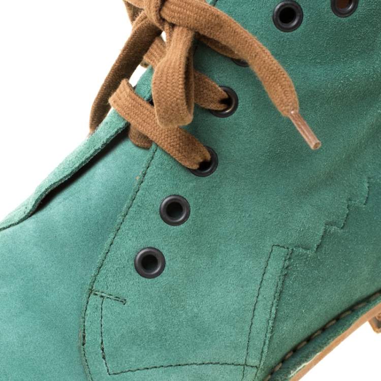Pre Owned Bottega Veneta Green Suede Lace Up Boots Size 42