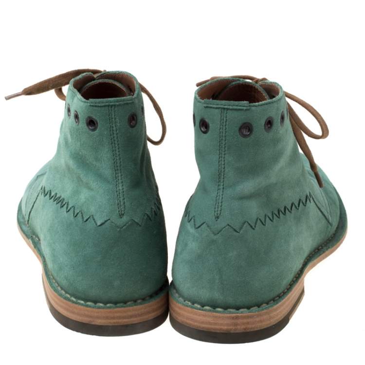 Pre Owned Bottega Veneta Green Suede Lace Up Boots Size 42