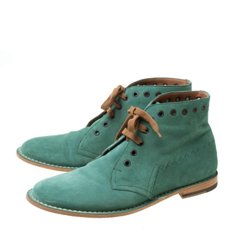 Pre Owned Bottega Veneta Green Suede Lace Up Boots Size 42