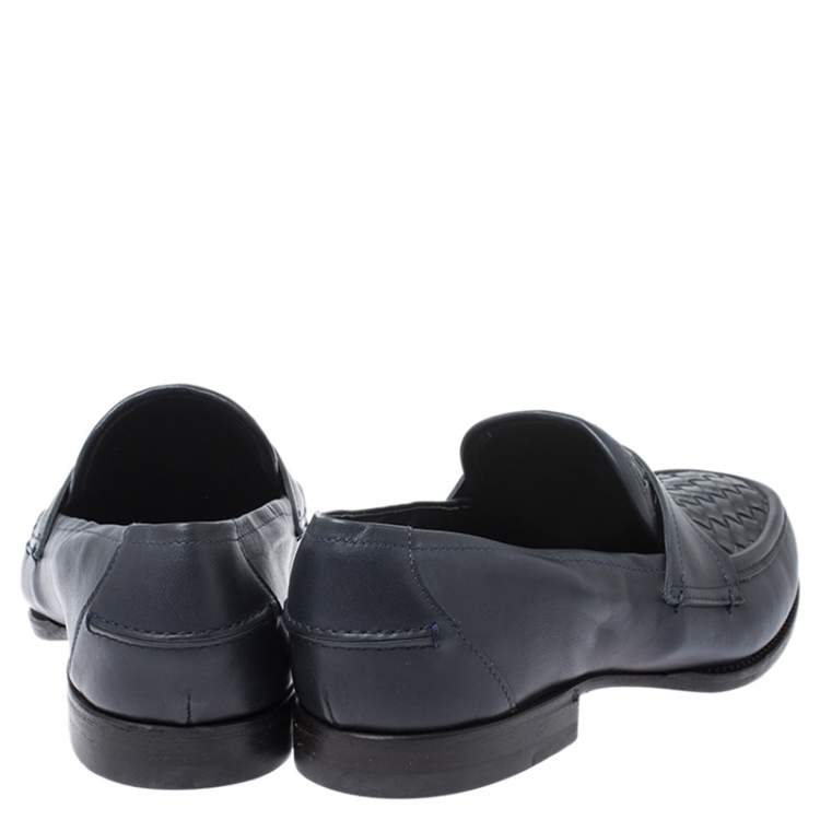Pre Owned Bottega Veneta Blue Intrecciato Leather Penny Loafers Size 40