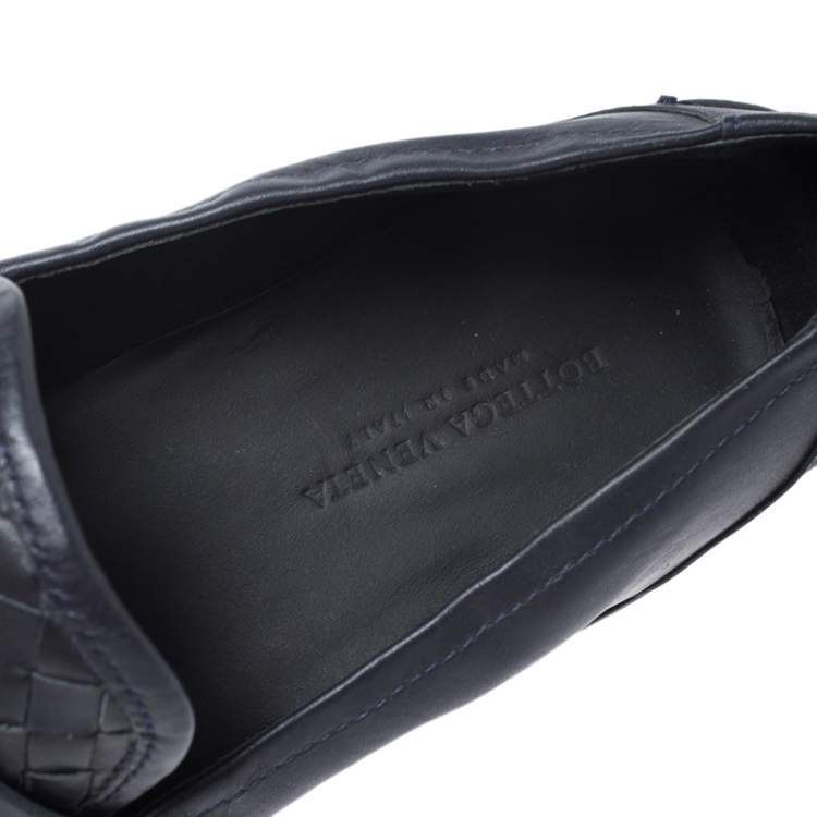 Pre Owned Bottega Veneta Blue Intrecciato Leather Penny Loafers Size 40