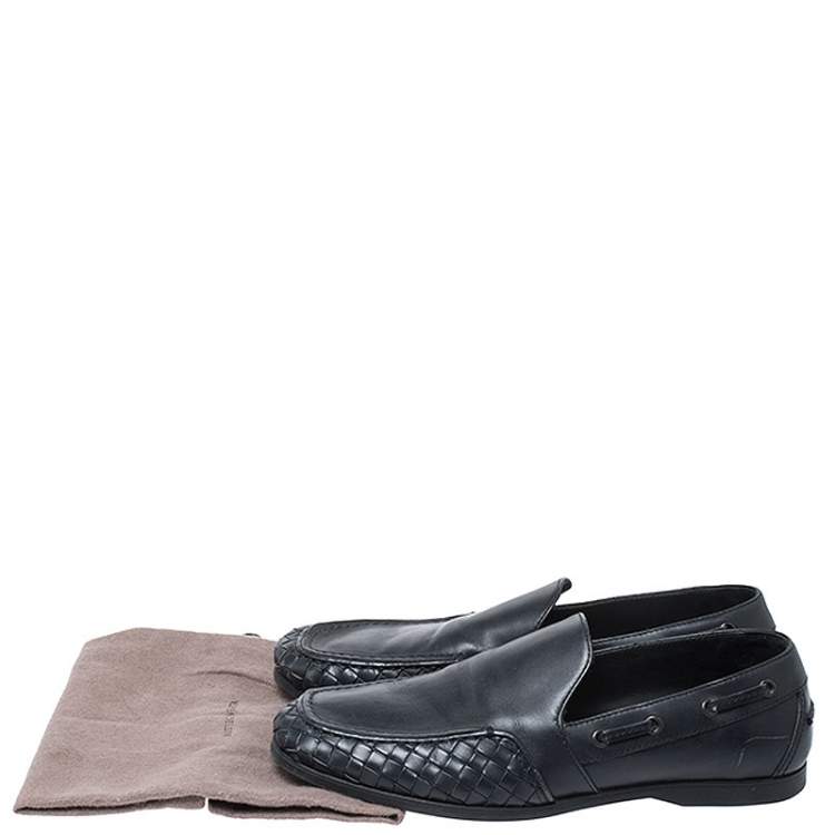 Pre Owned Bottega Veneta Black Intrecciato Leather Slip On Loafers Size 40