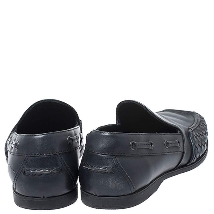 Pre Owned Bottega Veneta Black Intrecciato Leather Slip On Loafers Size 40