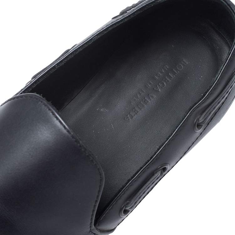 Pre Owned Bottega Veneta Black Intrecciato Leather Slip On Loafers Size 40