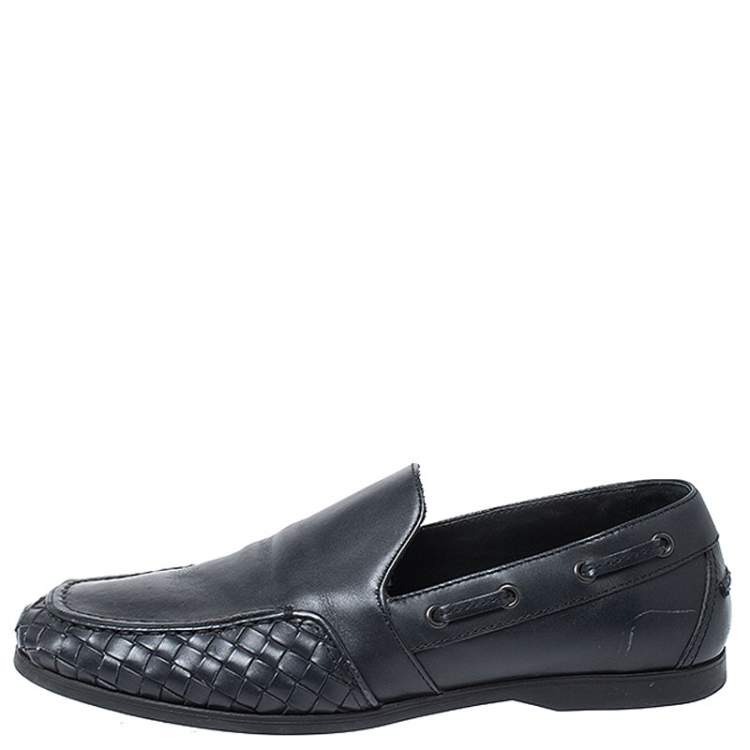 Pre Owned Bottega Veneta Black Intrecciato Leather Slip On Loafers Size 40