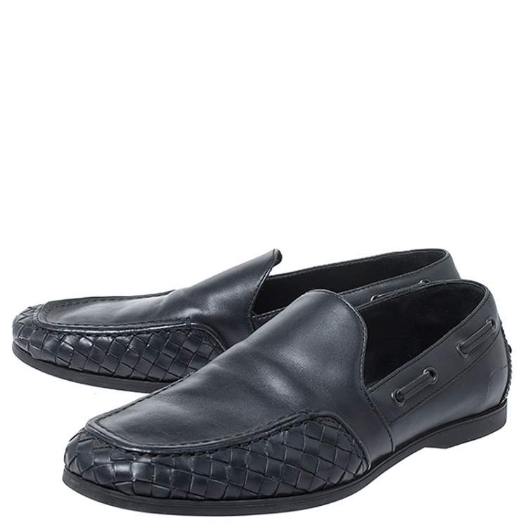 Pre Owned Bottega Veneta Black Intrecciato Leather Slip On Loafers Size 40