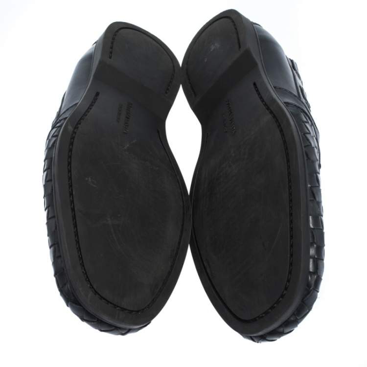 Pre Owned Bottega Veneta Black Intrecciato Leather Slip On Loafers Size 40