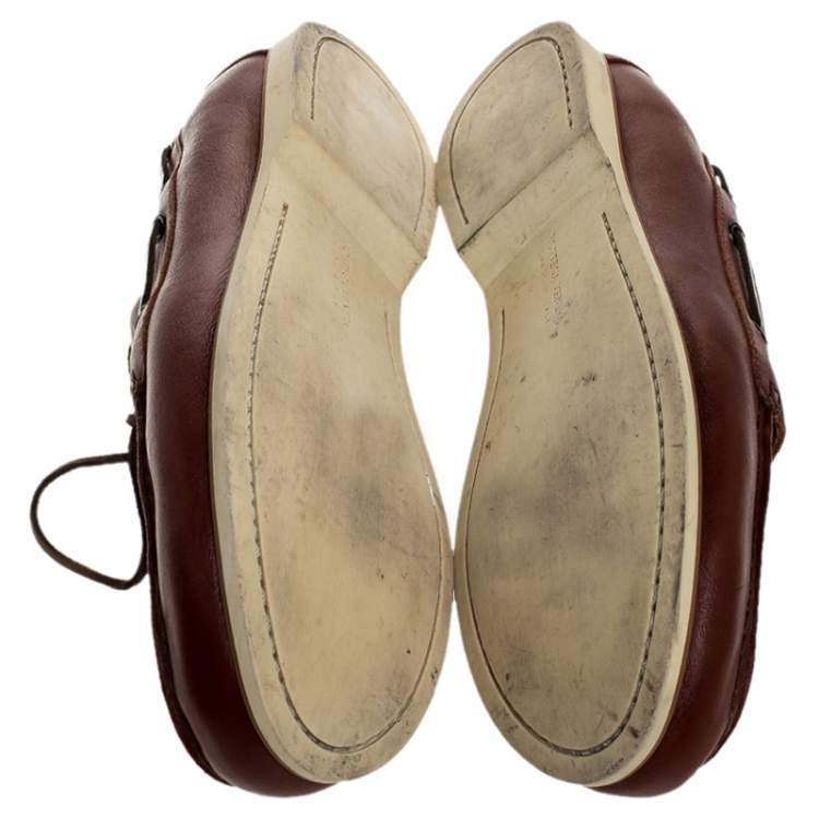 Pre Owned Bottega Veneta Maroon Intrecciato Leather Driving Loafer Size 43