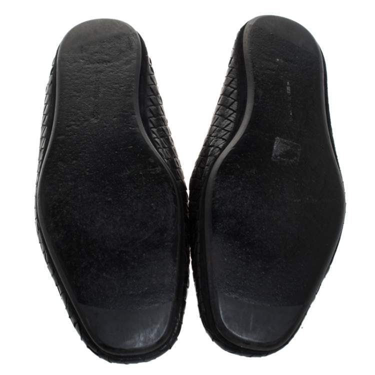Pre Owned Bottega Veneta Black Intrecciato Leather Smoking Slippers Size 45