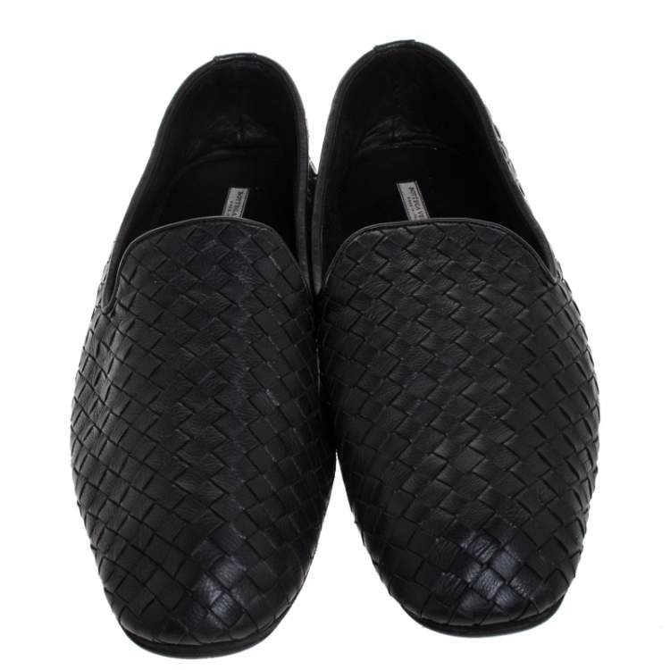 Pre Owned Bottega Veneta Black Intrecciato Leather Smoking Slippers Size 45