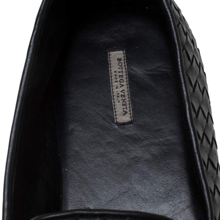 Pre Owned Bottega Veneta Black Intrecciato Leather Smoking Slippers Size 45