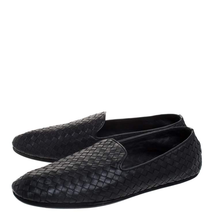 Pre Owned Bottega Veneta Black Intrecciato Leather Smoking Slippers Size 45