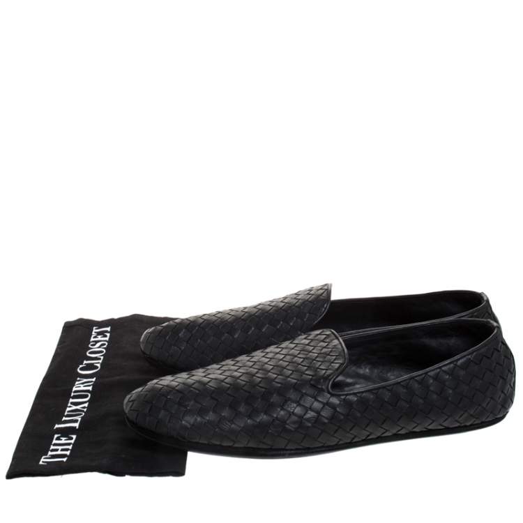 Pre Owned Bottega Veneta Black Intrecciato Leather Smoking Slippers Size 45