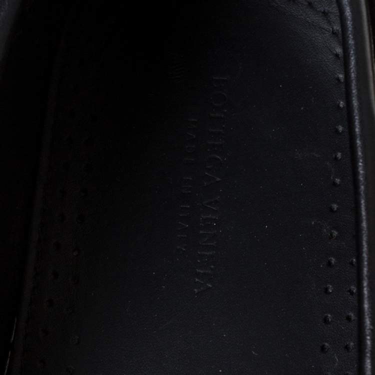 Pre Owned Bottega Veneta Black Intrecciato Leather Bow Detail Loafers Size 44