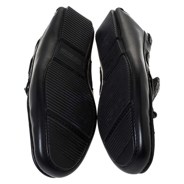 Pre Owned Bottega Veneta Black Intrecciato Leather Bow Detail Loafers Size 44