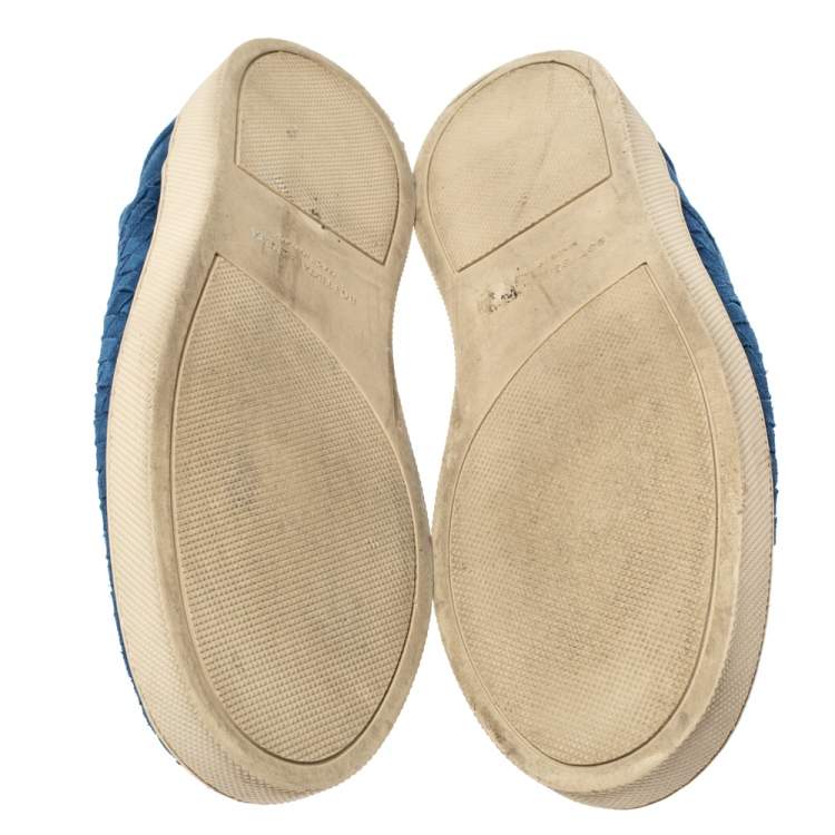 Pre Owned Bottega Veneta Blue Suede Dodger Intrecciato Slip On Sneakers Size 44