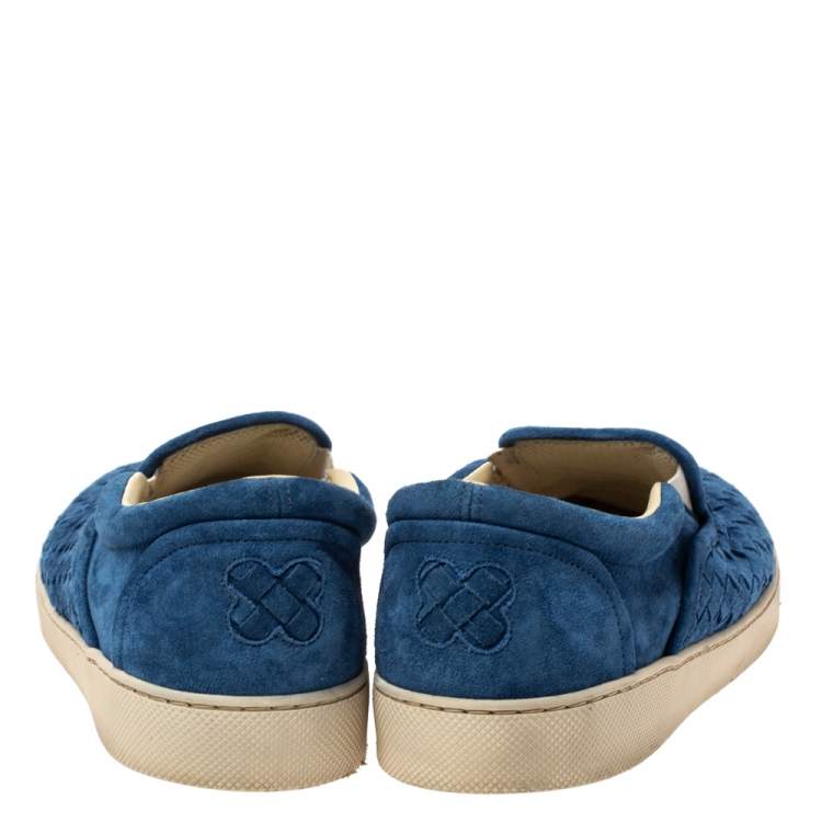 Pre Owned Bottega Veneta Blue Suede Dodger Intrecciato Slip On Sneakers Size 44