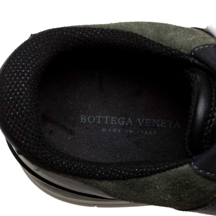 Pre Owned Bottega Veneta Black Intrecciato Leather and Green Suede Sneakers Size 41
