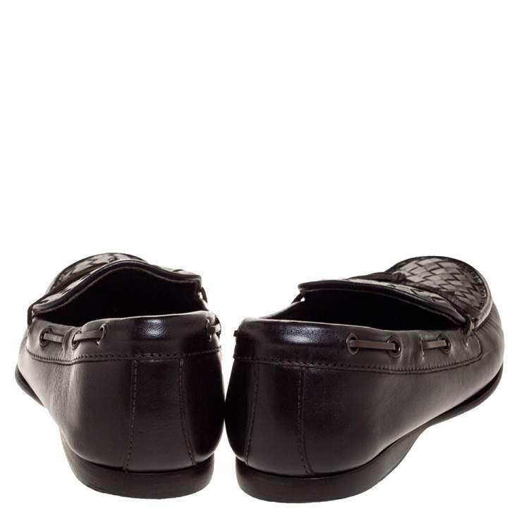 Pre Owned Bottega Veneta Dark Brown Intrecciato Leather Bow Slip On Loafers Size 41.5