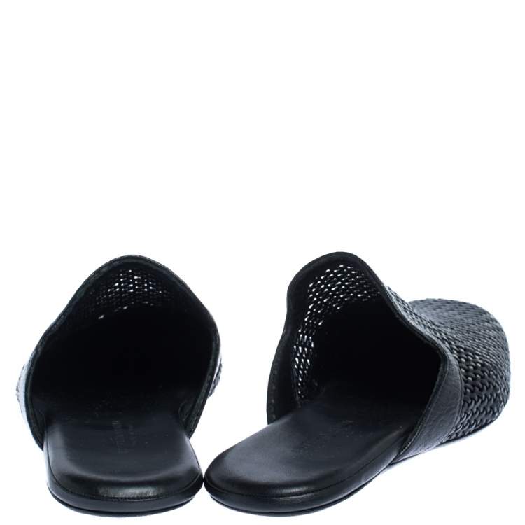 Pre Owned Bottega Veneta Black Woven Leather Espresso Fiandra Mules Size 41