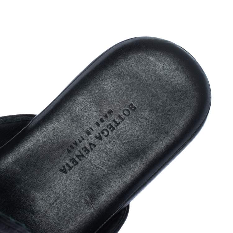 Pre Owned Bottega Veneta Black Woven Leather Espresso Fiandra Mules Size 41