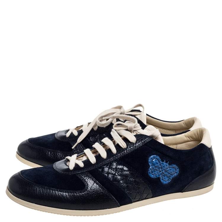 مملوكة مسبقًا Bottega Veneta Blue Suede and Leather Butterfly Sneakers Size 43.5