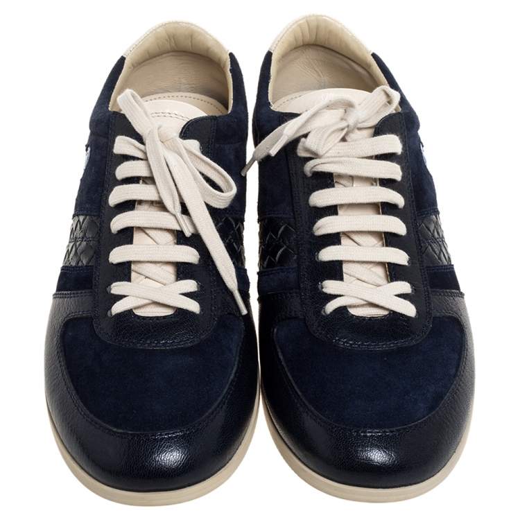 مملوكة مسبقًا Bottega Veneta Blue Suede and Leather Butterfly Sneakers Size 43.5