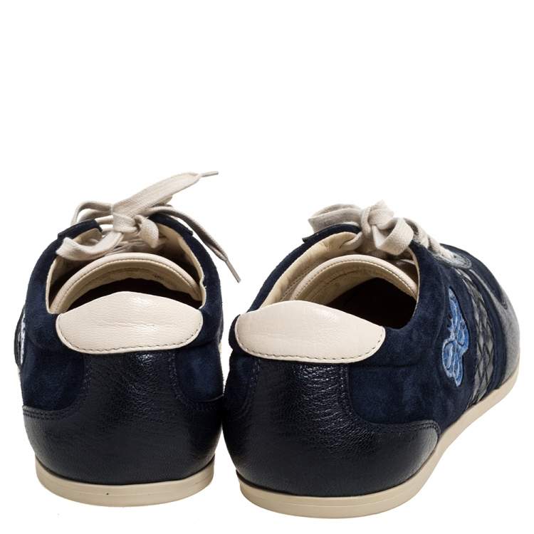 مملوكة مسبقًا Bottega Veneta Blue Suede and Leather Butterfly Sneakers Size 43.5