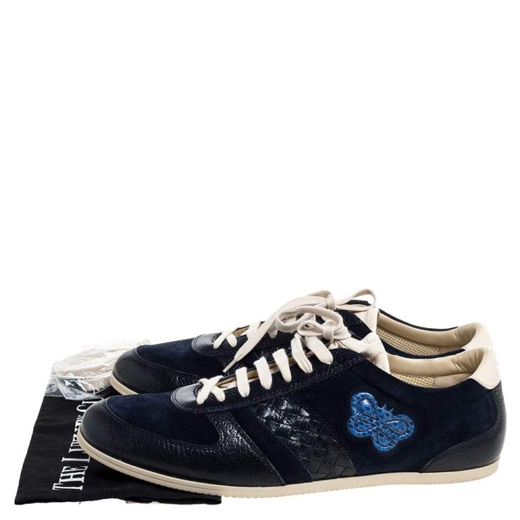 مملوكة مسبقًا Bottega Veneta Blue Suede and Leather Butterfly Sneakers Size 43.5