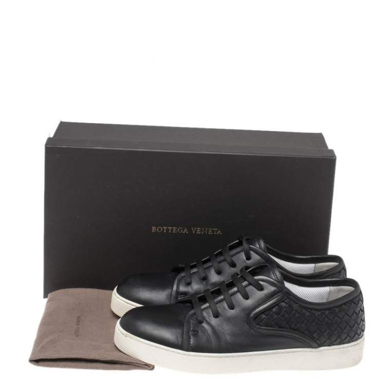 Pre Owned Bottega Veneta Black Intrecciato Leather Low Top Sneakers Size 42.5