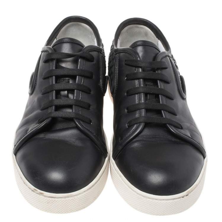Pre Owned Bottega Veneta Black Intrecciato Leather Low Top Sneakers Size 42.5