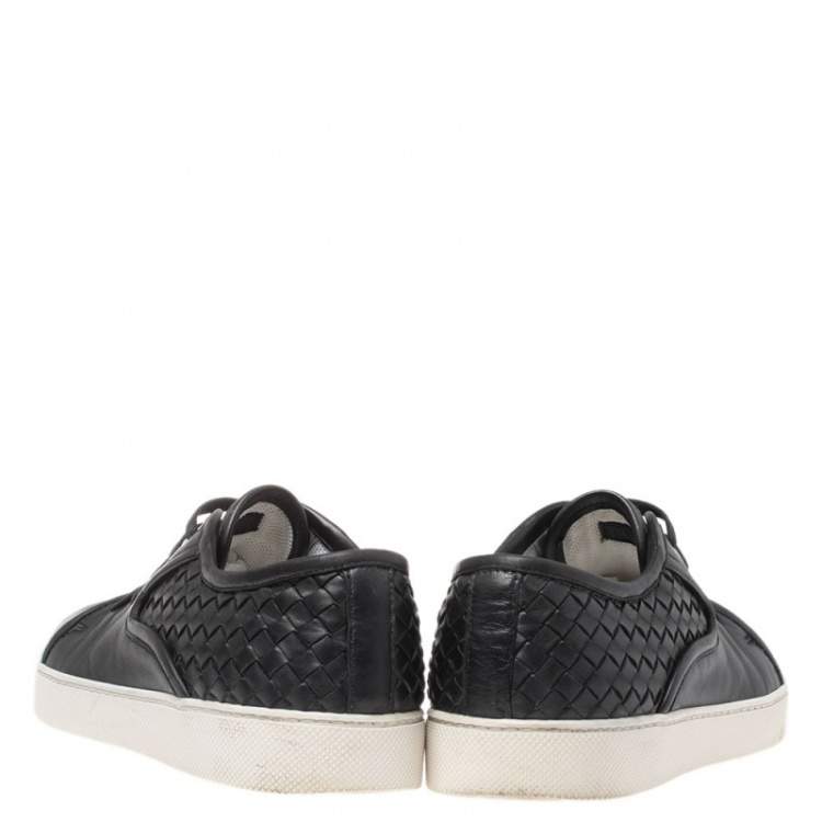 Pre Owned Bottega Veneta Black Intrecciato Leather Low Top Sneakers Size 42.5